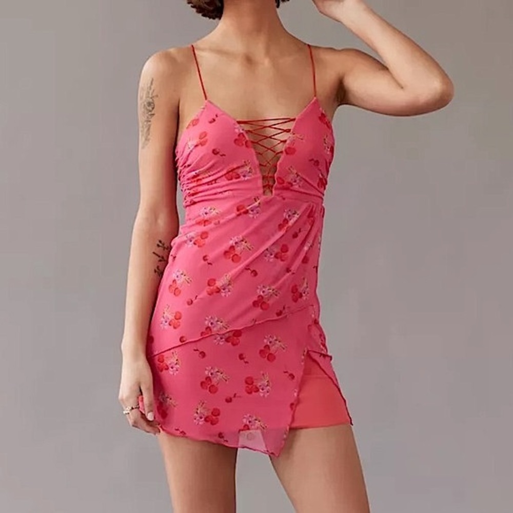 Urban Outfitters Cherry Mesh Slip Dress